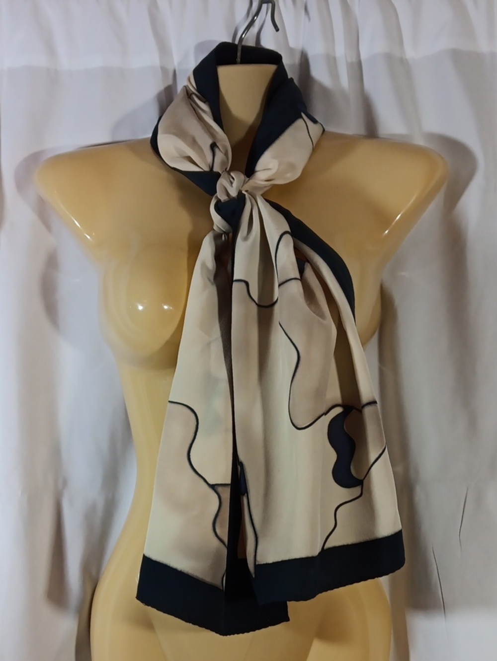 Barrie Pace Ltd Vintage Womens Silk Scarf Black Ivory Abstract Artsy Watercolor